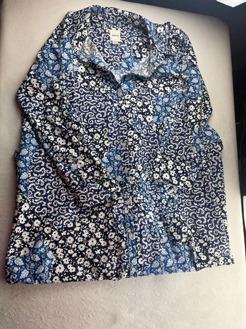 Anthropologie Maeve Blue Floral Maxi Long Sleeve Shirt Dress Size Medium